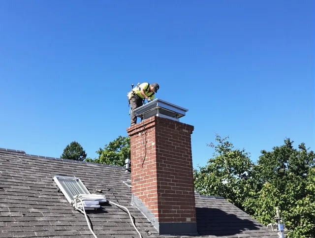 Stanton Chimney Sweep technician measuring a chimney cap in Stanton, CA