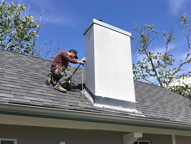 Stanton Chimney Sweep team member finishing chimney construction in Stanton, CA