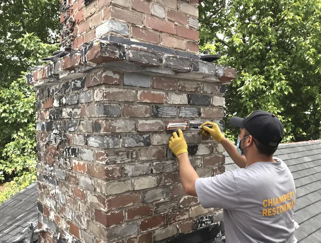 In-progress chimney restoration by Stanton Chimney Sweep in Stanton, CA