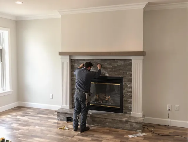 Stanton Chimney Sweep finishing a custom fireplace install in Stanton, CA
